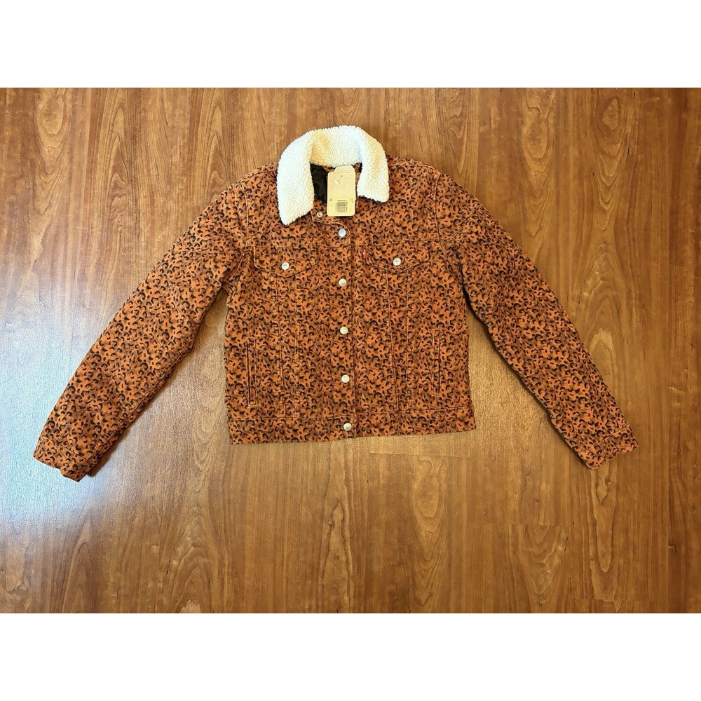 Levi’s Original Sherpa Trucker Jacket in Orange Leopard Print Women's Size Small